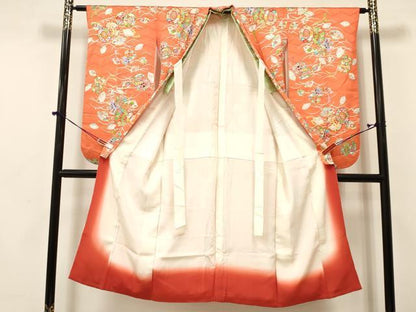 平和屋着物[]七五三　女の子　７歳　祝着　四つ身　露芝鼓扇面花文　金彩　逸品　DAAY3252ma
