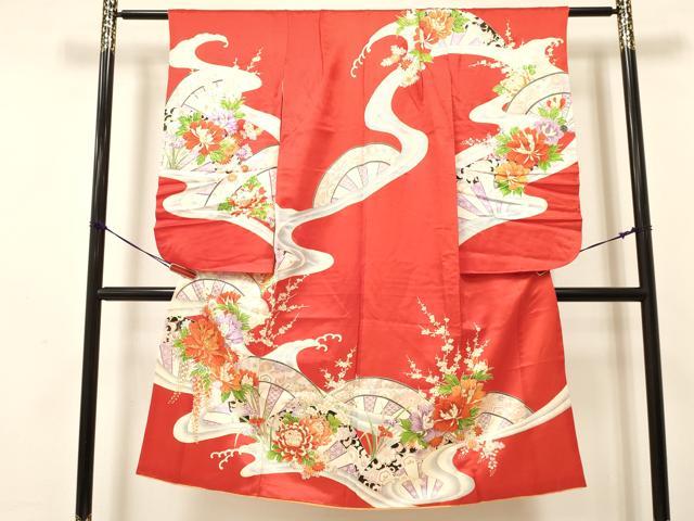 平和屋着物[]七五三　女の子　７歳　祝着　四つ身　駒刺繍　乱菊　立波片輪車牡丹花文　金彩　逸品　DAAY3255ma