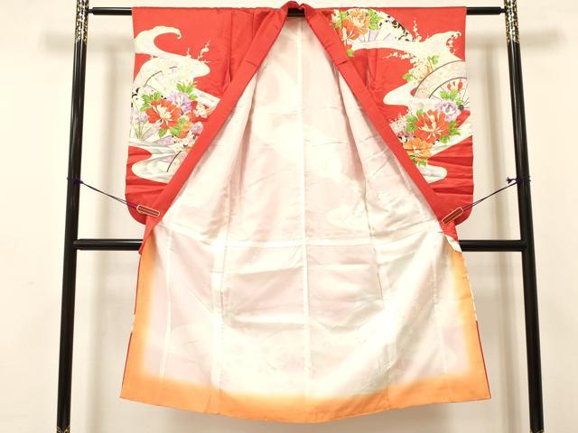 平和屋着物[]七五三　女の子　７歳　祝着　四つ身　駒刺繍　乱菊　立波片輪車牡丹花文　金彩　逸品　DAAY3255ma
