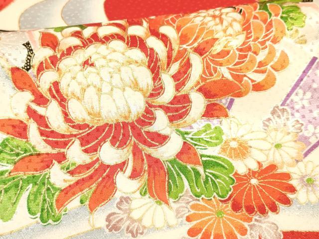 平和屋着物[]七五三　女の子　７歳　祝着　四つ身　駒刺繍　乱菊　立波片輪車牡丹花文　金彩　逸品　DAAY3255ma