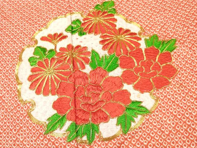 平和屋着物[]七五三　女の子　７歳　祝着　四つ身　駒刺繍　絞り　雪輪花文　逸品　DAAY3256ma