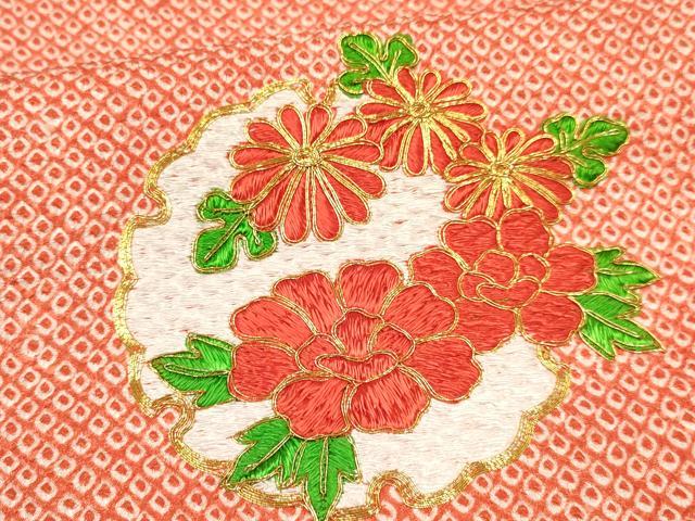 平和屋着物[]七五三　女の子　７歳　祝着　四つ身　駒刺繍　絞り　雪輪花文　逸品　DAAY3256ma