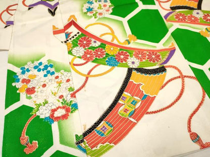 平和屋着物[]七五三　女の子　３歳　祝着　三つ身　楽器花文　暈し染め　金彩　逸品　DAAY3257ma