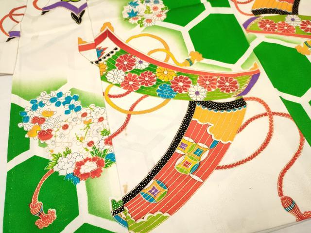 平和屋着物[]七五三　女の子　３歳　祝着　三つ身　楽器花文　暈し染め　金彩　逸品　DAAY3257ma