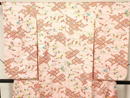 平和屋着物[]七五三　女の子　７歳　祝着　四つ身　七宝飛鶴花文　暈し染め　金彩　逸品　DAAY3258ma