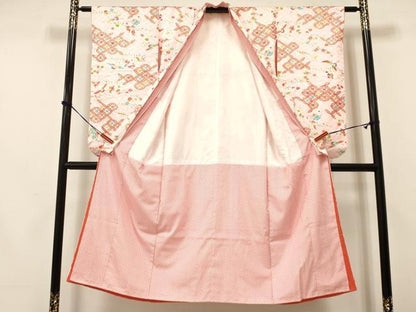 平和屋着物[]七五三　女の子　７歳　祝着　四つ身　七宝飛鶴花文　暈し染め　金彩　逸品　DAAY3258ma