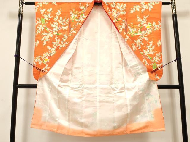 平和屋着物[]七五三　女の子　７歳　祝着　四つ身　駒刺繍　扇面花文　金彩　洗える着物　DAAY3259ma