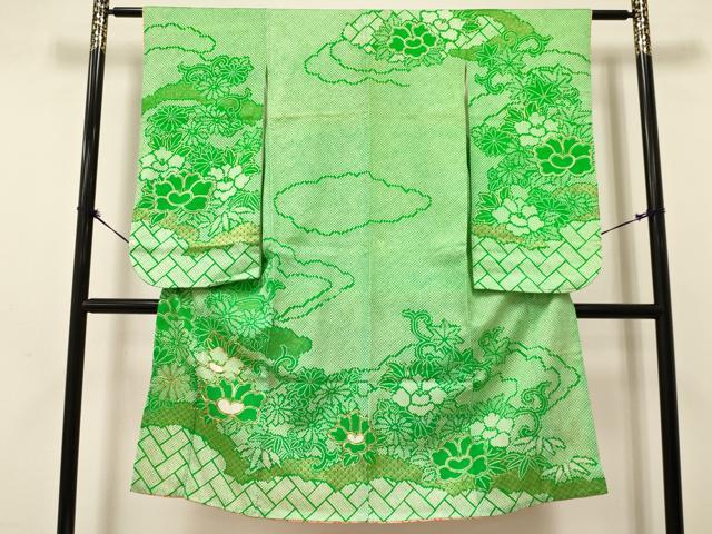 平和屋着物[]七五三　女の子　７歳　祝着　四つ身　駒刺繍　花唐草文　金彩　洗える着物　DAAY3260ma