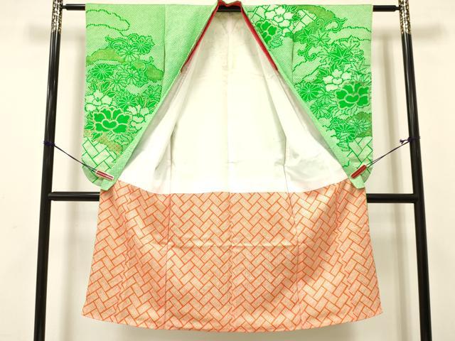 平和屋着物[]七五三　女の子　７歳　祝着　四つ身　駒刺繍　花唐草文　金彩　洗える着物　DAAY3260ma