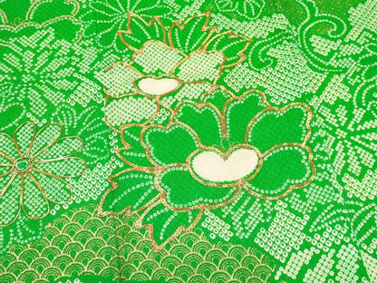 平和屋着物[]七五三　女の子　７歳　祝着　四つ身　駒刺繍　花唐草文　金彩　洗える着物　DAAY3260ma