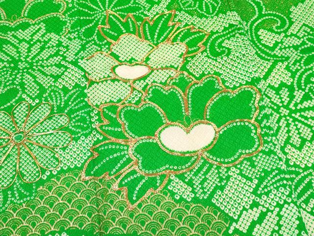 平和屋着物[]七五三　女の子　７歳　祝着　四つ身　駒刺繍　花唐草文　金彩　洗える着物　DAAY3260ma