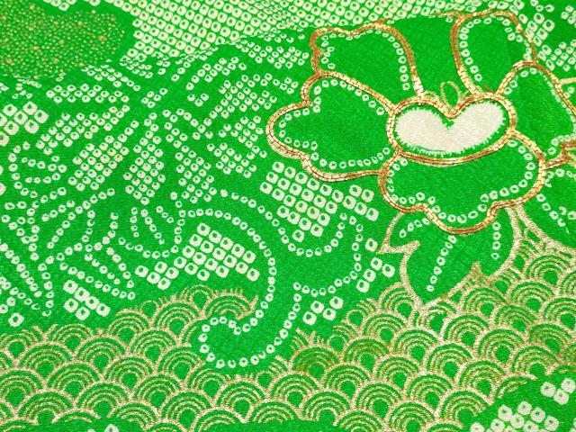 平和屋着物[]七五三　女の子　７歳　祝着　四つ身　駒刺繍　花唐草文　金彩　洗える着物　DAAY3260ma