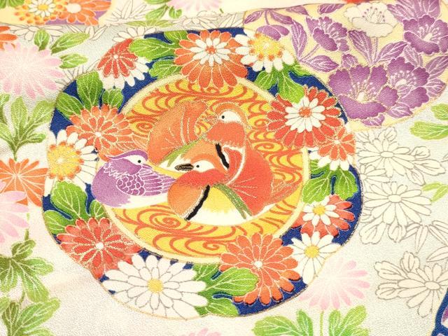 平和屋着物[]七五三　女の子　７歳　祝着　四つ身　絞り　花鳥絵皿文　暈し染め　金彩　逸品　DAAY3261ma