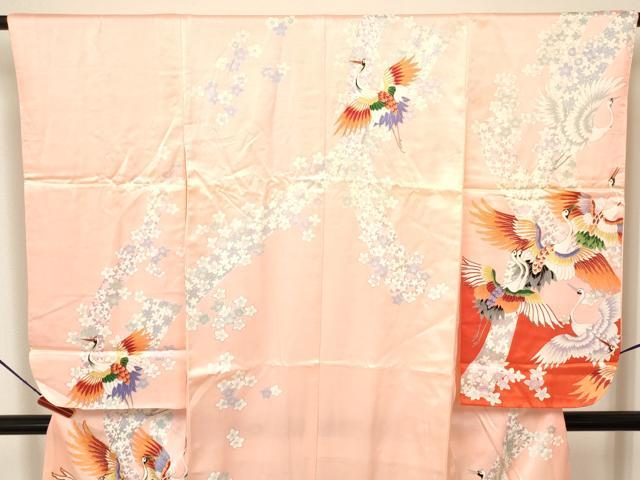 平和屋着物[]七五三　女の子　７歳　祝着　四つ身　駒刺繍　群れ鶴花文　金彩　逸品　DAAY3262ma