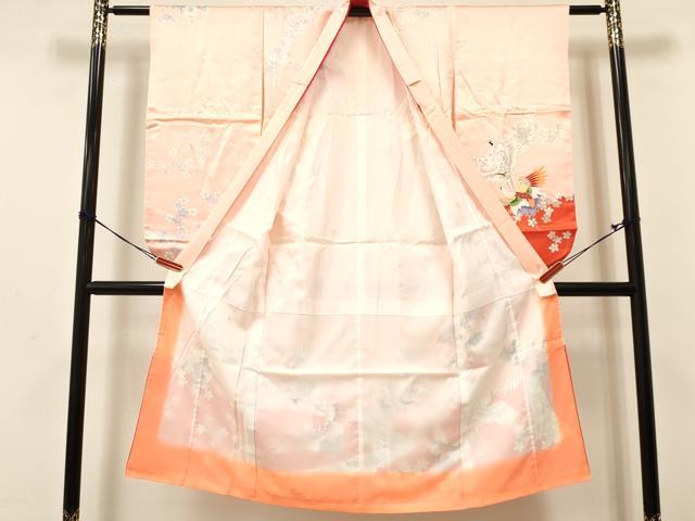 平和屋着物[]七五三　女の子　７歳　祝着　四つ身　駒刺繍　群れ鶴花文　金彩　逸品　DAAY3262ma