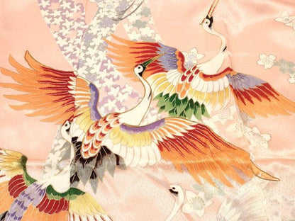 平和屋着物[]七五三　女の子　７歳　祝着　四つ身　駒刺繍　群れ鶴花文　金彩　逸品　DAAY3262ma