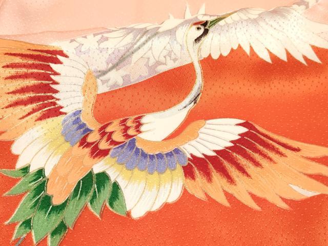 平和屋着物[]七五三　女の子　７歳　祝着　四つ身　駒刺繍　群れ鶴花文　金彩　逸品　DAAY3262ma