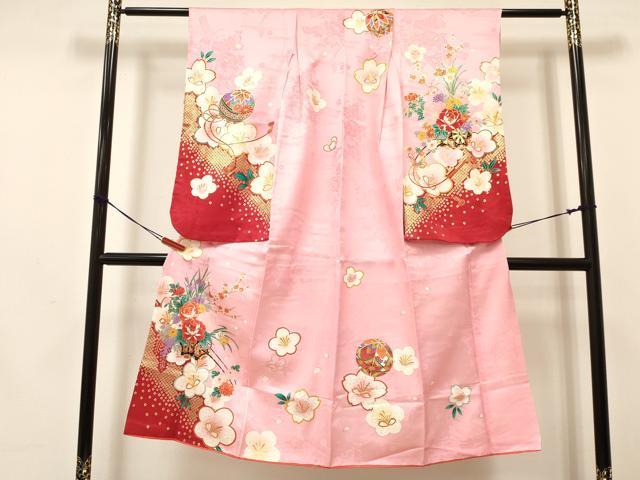 平和屋着物[]七五三　女の子　７歳　祝着　四つ身　鞠　花車文　金彩　逸品　DAAY3263ma