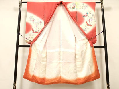 平和屋着物[]七五三　女の子　７歳　祝着　四つ身　御所車飛鶴花文　暈し染め　金銀彩　逸品　DAAY3264ma
