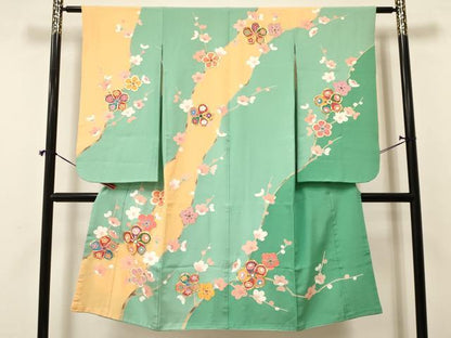 平和屋着物[]七五三　女の子　７歳　祝着　四つ身　袋帯セット　駒刺繍　枝梅花文　逸品　DAAY3267ma