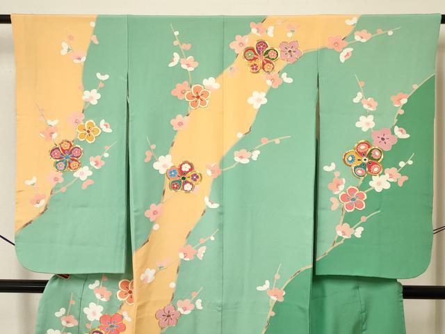 平和屋着物[]七五三　女の子　７歳　祝着　四つ身　袋帯セット　駒刺繍　枝梅花文　逸品　DAAY3267ma