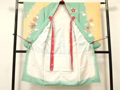 平和屋着物[]七五三　女の子　７歳　祝着　四つ身　袋帯セット　駒刺繍　枝梅花文　逸品　DAAY3267ma