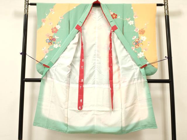 平和屋着物[]七五三　女の子　７歳　祝着　四つ身　袋帯セット　駒刺繍　枝梅花文　逸品　DAAY3267ma