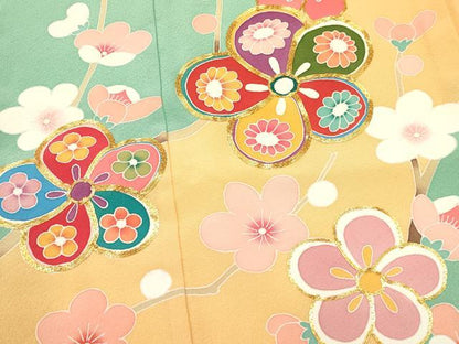 平和屋着物[]七五三　女の子　７歳　祝着　四つ身　袋帯セット　駒刺繍　枝梅花文　逸品　DAAY3267ma