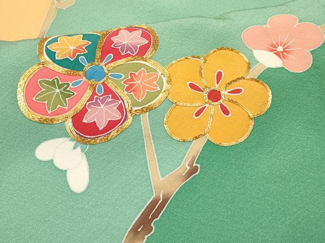 平和屋着物[]七五三　女の子　７歳　祝着　四つ身　袋帯セット　駒刺繍　枝梅花文　逸品　DAAY3267ma