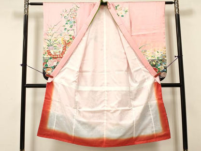 平和屋着物[]七五三　女の子　７歳　祝着　四つ身　袋帯セット　花蝶文　暈し染め　金彩　逸品　DAAY3268ma