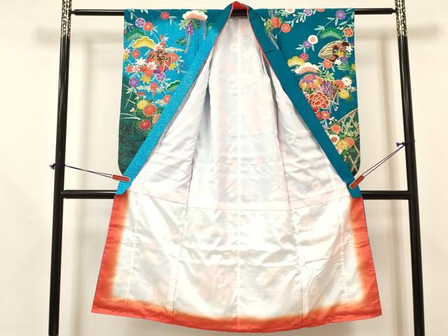 平和屋着物[]七五三　女の子　７歳　祝着　四つ身　襦袢(単衣)・袋帯セット　地紙鞠花文　暈し染め　金彩　逸品　DAAY3269ma