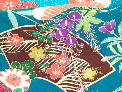 平和屋着物[]七五三　女の子　７歳　祝着　四つ身　襦袢(単衣)・袋帯セット　地紙鞠花文　暈し染め　金彩　逸品　DAAY3269ma