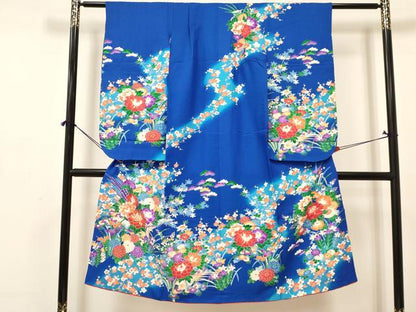 平和屋着物[]七五三　女の子　７歳　祝着　四つ身　襦袢(無双仕立て)・袋帯セット　駒刺繍　花鳥文　暈し染め　金彩　逸品　DAAY3271ma