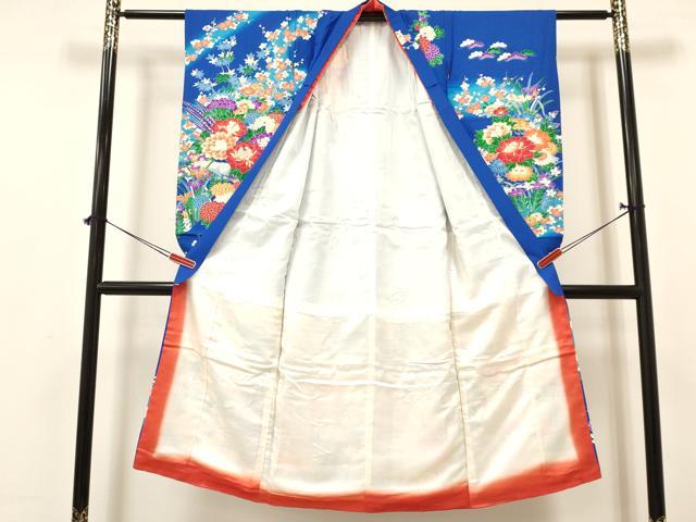 平和屋着物[]七五三　女の子　７歳　祝着　四つ身　襦袢(無双仕立て)・袋帯セット　駒刺繍　花鳥文　暈し染め　金彩　逸品　DAAY3271ma