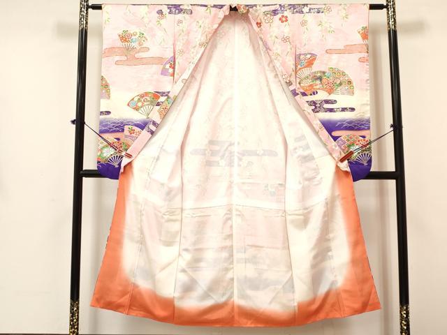 平和屋着物∵女の子 十三参り 子供 襦袢(単衣)セット 駒刺繍 エ霞扇面御所車花文 暈し染め 金銀彩 逸品 DAAY3274ma
