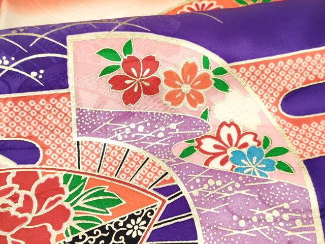 平和屋着物∵女の子 十三参り 子供 襦袢(単衣)セット 駒刺繍 エ霞扇面御所車花文 暈し染め 金銀彩 逸品 DAAY3274ma