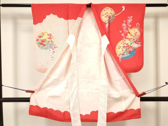 平和屋着物[]七五三　女の子　３歳　祝着　三つ身　長襦袢(袷)セット　鞠　風景花車文　金銀彩　逸品　DAAY3275ma