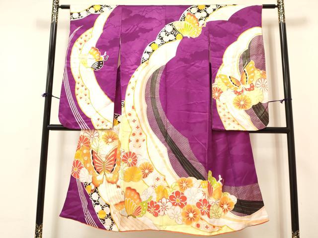平和屋着物[]七五三　女の子　７歳　祝着　四つ身　長襦袢(単衣)セット　駒刺繍　花蝶文　金彩　逸品　DAAY3276ma