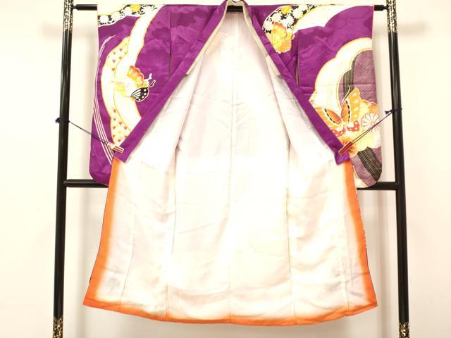 平和屋着物[]七五三　女の子　７歳　祝着　四つ身　長襦袢(単衣)セット　駒刺繍　花蝶文　金彩　逸品　DAAY3276ma