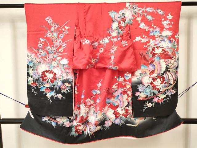 平和屋着物[]七五三　女の子　７歳　祝着　四つ身　襦袢付き　鳳凰花文　暈し染め　銀彩　逸品　DAAY3277ma