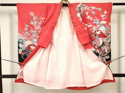 平和屋着物[]七五三　女の子　７歳　祝着　四つ身　襦袢付き　鳳凰花文　暈し染め　銀彩　逸品　DAAY3277ma