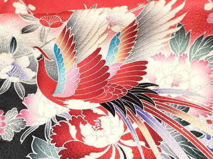 平和屋着物[]七五三　女の子　７歳　祝着　四つ身　襦袢付き　鳳凰花文　暈し染め　銀彩　逸品　DAAY3277ma