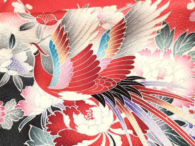 平和屋着物[]七五三　女の子　７歳　祝着　四つ身　襦袢付き　鳳凰花文　暈し染め　銀彩　逸品　DAAY3277ma
