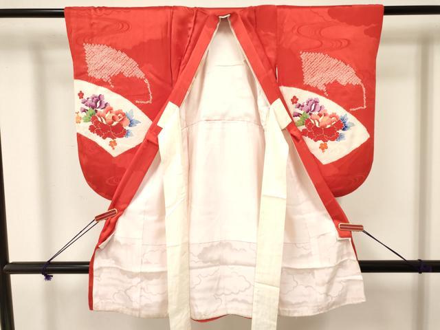 平和屋着物[]七五三　女の子　３歳　祝着　三つ身　襦袢付き　絞り　扇面鴛鴦花文　金彩　逸品　DAAY3279ma