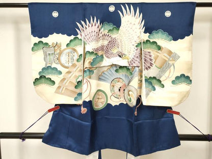 平和屋着物[]七五三　男の子　祝着　襦袢付き　駒刺繍　鷹　鷲　鼓松文　金彩　逸品　DAAY3280ma