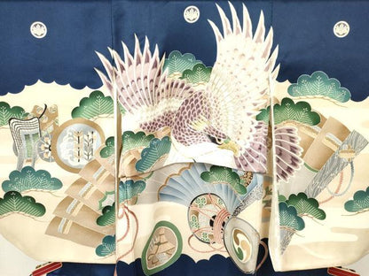 平和屋着物[]七五三　男の子　祝着　襦袢付き　駒刺繍　鷹　鷲　鼓松文　金彩　逸品　DAAY3280ma