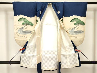 平和屋着物[]七五三　男の子　祝着　襦袢付き　駒刺繍　鷹　鷲　鼓松文　金彩　逸品　DAAY3280ma