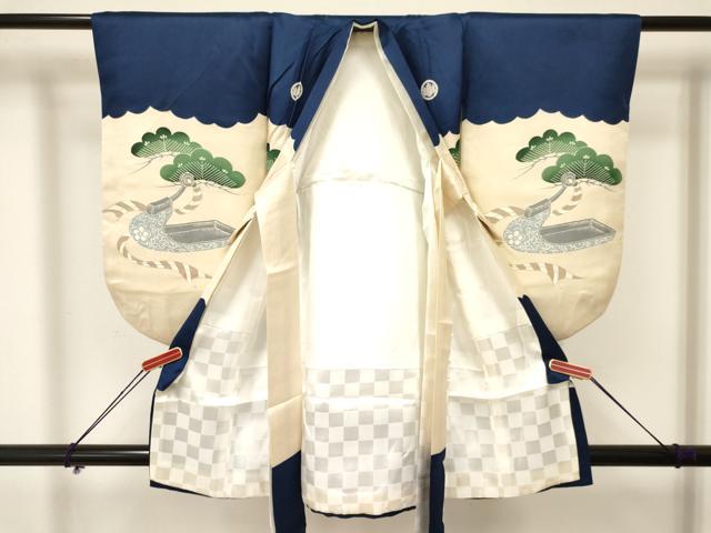 平和屋着物[]七五三　男の子　祝着　襦袢付き　駒刺繍　鷹　鷲　鼓松文　金彩　逸品　DAAY3280ma