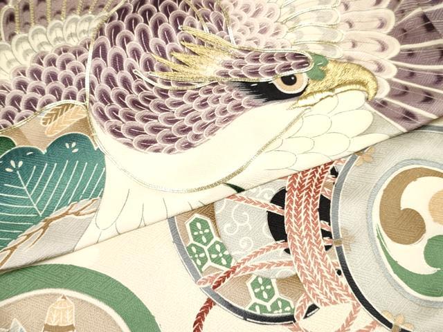 平和屋着物[]七五三　男の子　祝着　襦袢付き　駒刺繍　鷹　鷲　鼓松文　金彩　逸品　DAAY3280ma