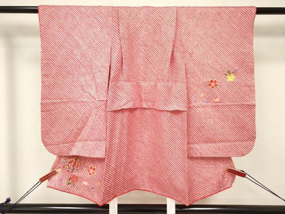 平和屋着物[]七五三　女の子　３歳　祝着　三つ身　刺繍　絞り　鞠花文　金糸　逸品　DAAY3289ma